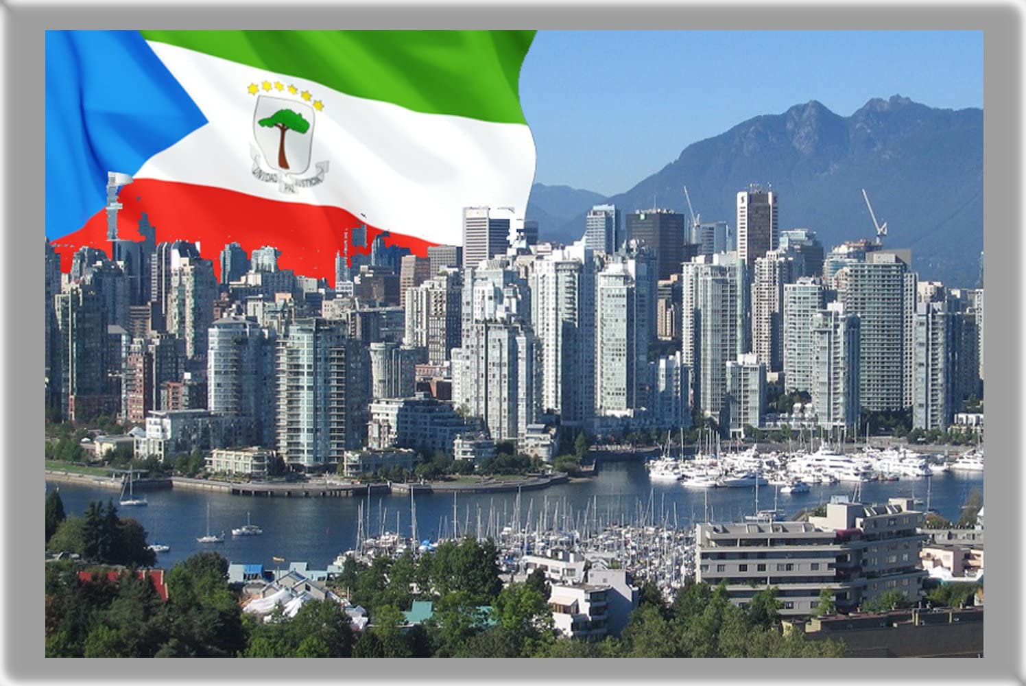 Equatorial Guinea flag on Hong Kong skyline Blank Meme Template