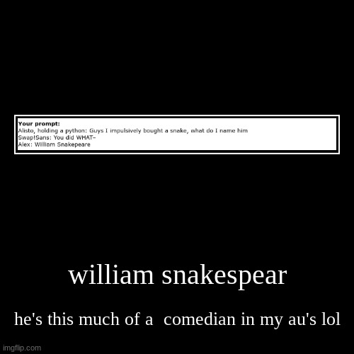 Alex: William Snakespear | image tagged in funny,demotivationals | made w/ Imgflip demotivational maker