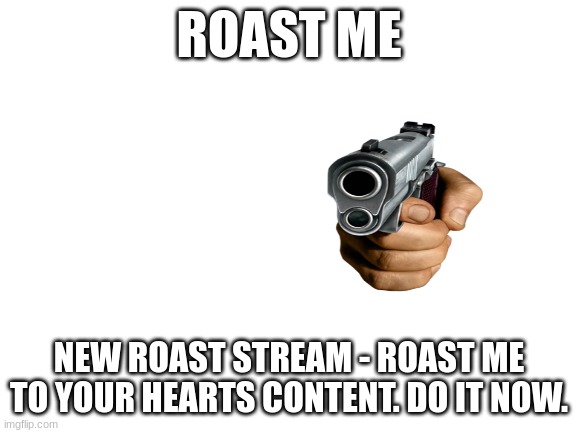 New stream :D | ROAST ME; NEW ROAST STREAM - ROAST ME TO YOUR HEARTS CONTENT. DO IT NOW. | image tagged in blank white template | made w/ Imgflip meme maker