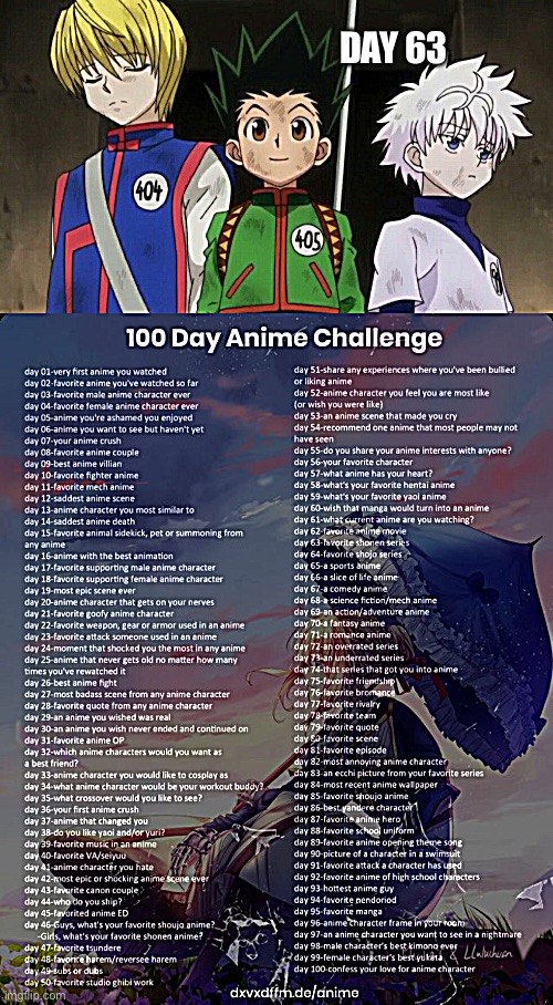 HxH >>> | DAY 63 | image tagged in 100 day anime challenge | made w/ Imgflip meme maker