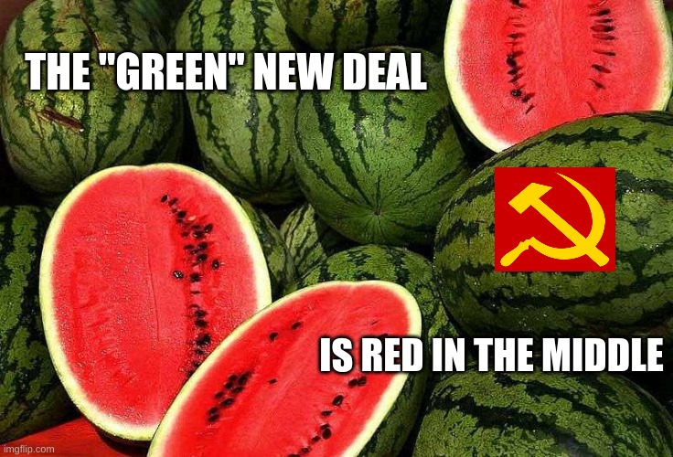 Red in the middle | THE "GREEN" NEW DEAL; IS RED IN THE MIDDLE | image tagged in watermelons | made w/ Imgflip meme maker