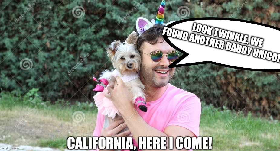 CALIFORNIA, HERE I COME! LOOK TWINKLE, WE FOUND ANOTHER DADDY UNICORN | made w/ Imgflip meme maker