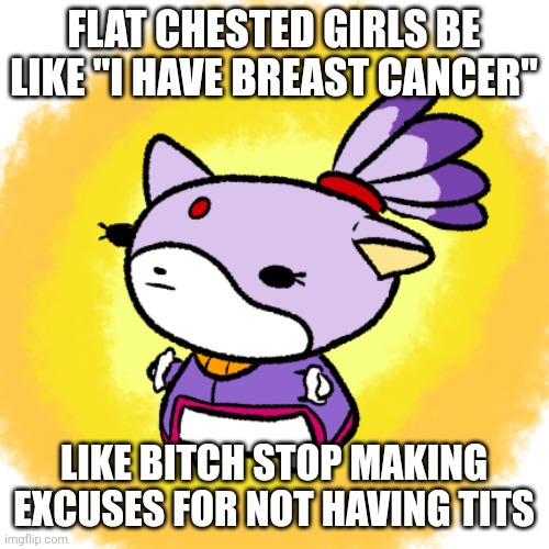 Blaze | FLAT CHESTED GIRLS BE LIKE "I HAVE BREAST CANCER"; LIKE BITCH STOP MAKING EXCUSES FOR NOT HAVING TITS | image tagged in blaze | made w/ Imgflip meme maker