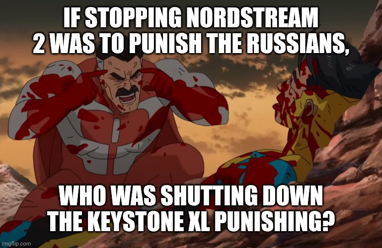 Think! | IF STOPPING NORDSTREAM 2 WAS TO PUNISH THE RUSSIANS, WHO WAS SHUTTING DOWN THE KEYSTONE XL PUNISHING? | image tagged in think mark think | made w/ Imgflip meme maker