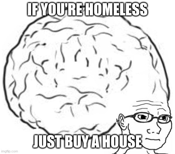 Big Brain | IF YOU'RE HOMELESS JUST BUY A HOUSE | image tagged in big brain | made w/ Imgflip meme maker