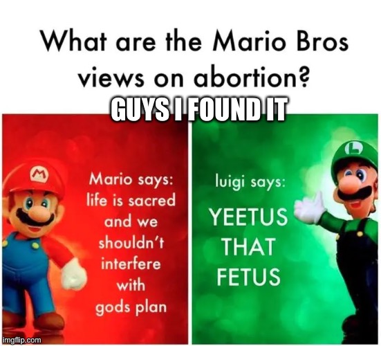 The original | GUYS I FOUND IT | image tagged in mario,what are the mario bros views on,abortion | made w/ Imgflip meme maker