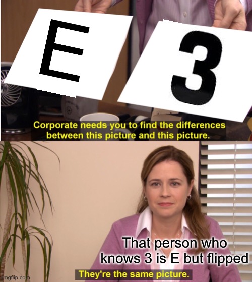 They're The Same Picture Meme | That person who knows 3 is E but flipped | image tagged in memes,they're the same picture | made w/ Imgflip meme maker