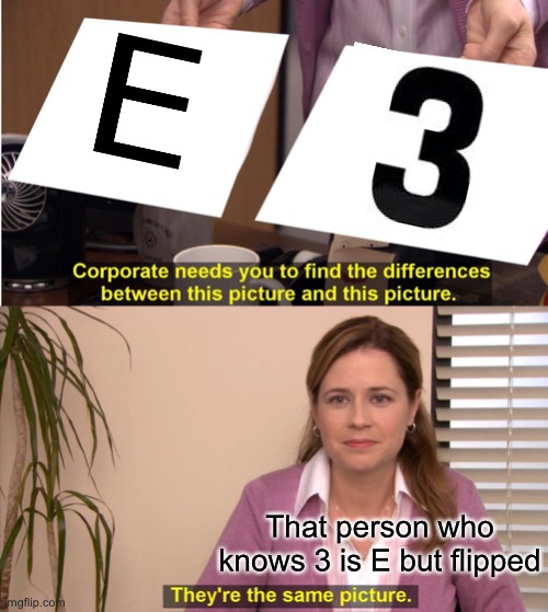 E and 3 are the same | That person who knows 3 is E but flipped | image tagged in memes,they're the same picture | made w/ Imgflip meme maker