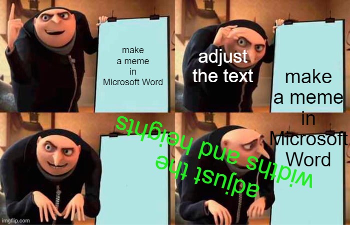 MicroWordsoft | make a meme in Microsoft Word; make a meme in Microsoft Word; adjust the text; adjust the widths and heights | image tagged in memes,gru's plan,microsoft,microsoft word,wait what,what wait | made w/ Imgflip meme maker