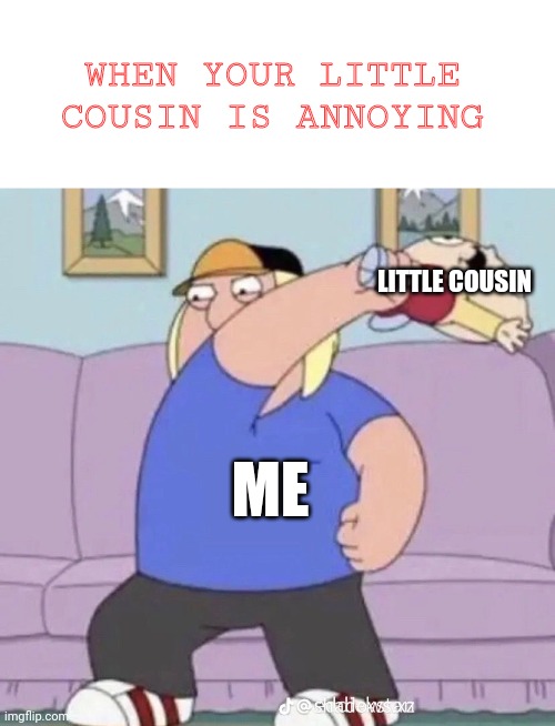 WHEN YOUR LITTLE COUSIN IS ANNOYING; LITTLE COUSIN; ME | image tagged in funny,lol so funny | made w/ Imgflip meme maker