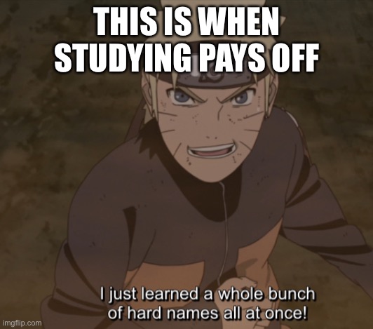 Studying can pay off…even for formal idiots like Naruto | THIS IS WHEN STUDYING PAYS OFF | image tagged in naruto,memes,study,naruto shippuden,this is when,that moment when | made w/ Imgflip meme maker