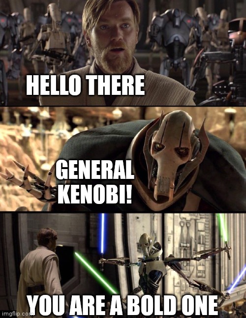General Kenobi "Hello there" | HELLO THERE GENERAL KENOBI! YOU ARE A BOLD ONE | image tagged in general kenobi hello there | made w/ Imgflip meme maker