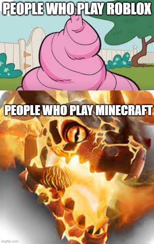 robox sucks | PEOPLE WHO PLAY ROBLOX; PEOPLE WHO PLAY MINECRAFT | image tagged in roblox | made w/ Imgflip meme maker