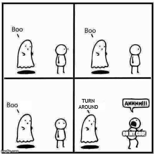 Ghost Boo | TURN AROUND; OH MY GOD! | image tagged in ghost boo | made w/ Imgflip meme maker