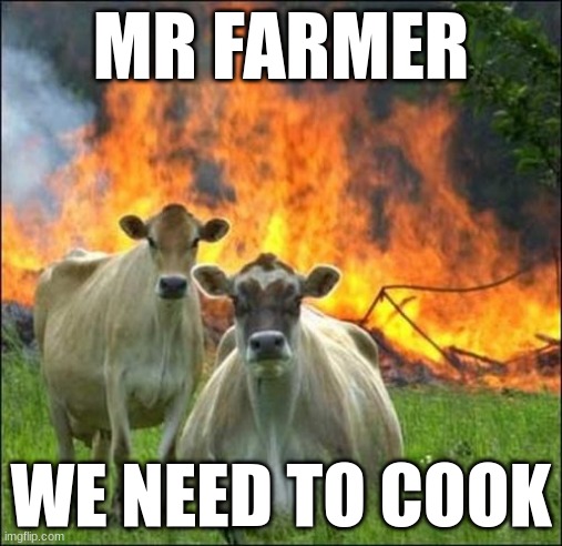 Breaking Beef | MR FARMER; WE NEED TO COOK | image tagged in memes,evil cows | made w/ Imgflip meme maker