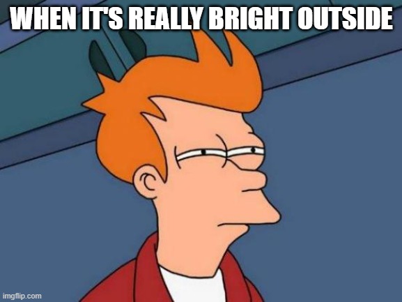 free Doogh | WHEN IT'S REALLY BRIGHT OUTSIDE | image tagged in memes,futurama fry | made w/ Imgflip meme maker