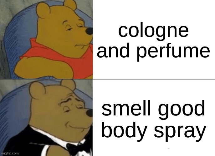 we need to smell good for someone every once in a while | cologne and perfume; smell good body spray | image tagged in memes,tuxedo winnie the pooh | made w/ Imgflip meme maker