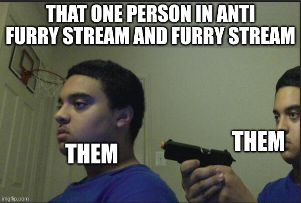 idk | THAT ONE PERSON IN ANTI FURRY STREAM AND FURRY STREAM; THEM; THEM | image tagged in trust nobody not even yourself | made w/ Imgflip meme maker