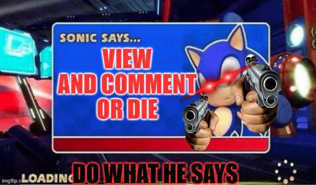 Sonic Says | VIEW AND COMMENT OR DIE; DO WHAT HE SAYS | image tagged in sonic says | made w/ Imgflip meme maker