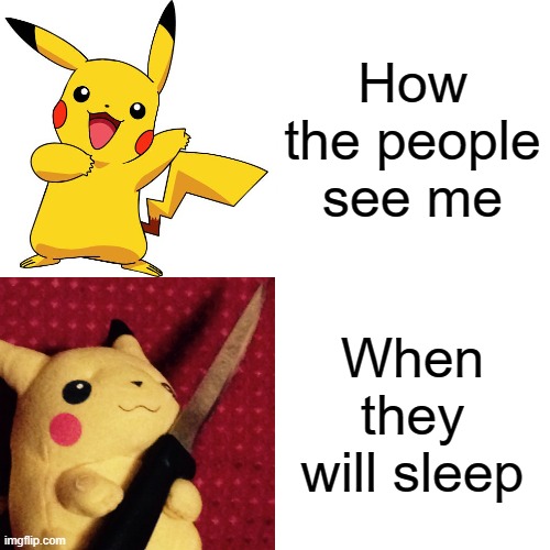 How the people see me... | How the people see me; When they will sleep | image tagged in pikachu meme,pikachu,joke | made w/ Imgflip meme maker