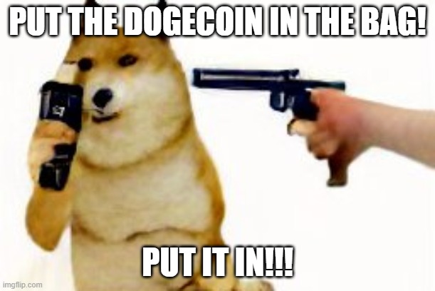 oh no! | PUT THE DOGECOIN IN THE BAG! PUT IT IN!!! | image tagged in memes | made w/ Imgflip meme maker