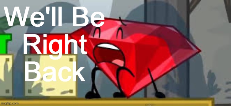 We will be right back after this folks! | We'll Be
Right
Back | image tagged in bfdi ruby crying,fun | made w/ Imgflip meme maker