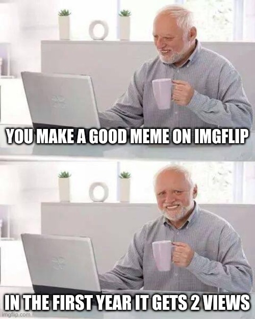 Hide the Pain Harold | YOU MAKE A GOOD MEME ON IMGFLIP; IN THE FIRST YEAR IT GETS 2 VIEWS | image tagged in memes,hide the pain harold | made w/ Imgflip meme maker