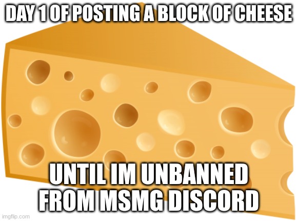 cheese | DAY 1 OF POSTING A BLOCK OF CHEESE; UNTIL IM UNBANNED FROM MSMG DISCORD | image tagged in cheese | made w/ Imgflip meme maker