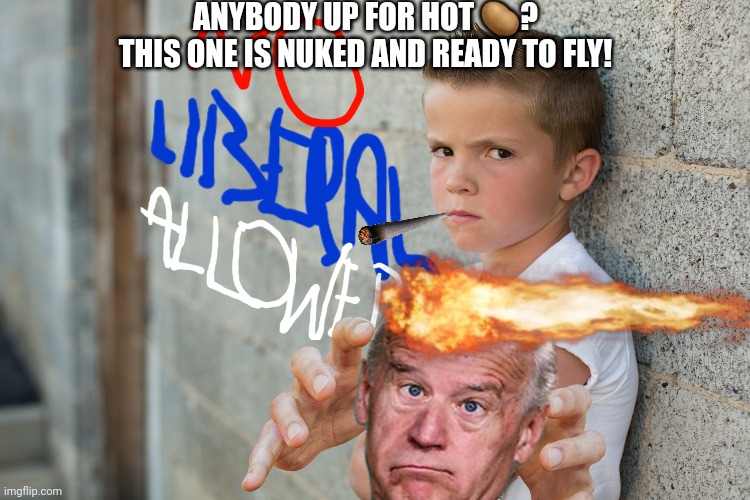 Hot nuked potato | ANYBODY UP FOR HOT 🥔?
THIS ONE IS NUKED AND READY TO FLY! | image tagged in biden,nuclear,confession kid,democrats | made w/ Imgflip meme maker