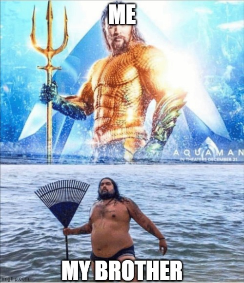 high quality vs low quality Aquaman | ME; MY BROTHER | image tagged in high quality vs low quality aquaman | made w/ Imgflip meme maker