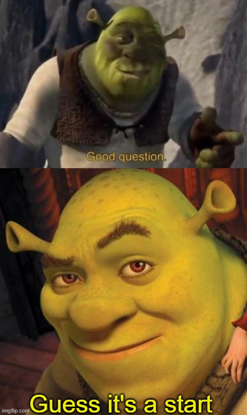 Guess it's a start | image tagged in shrek good question,shrek sexy face | made w/ Imgflip meme maker