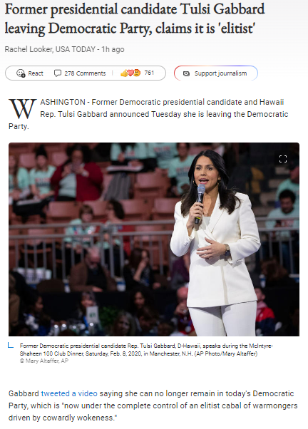 Tulsi Gabbard leaves Democratic Party Blank Meme Template