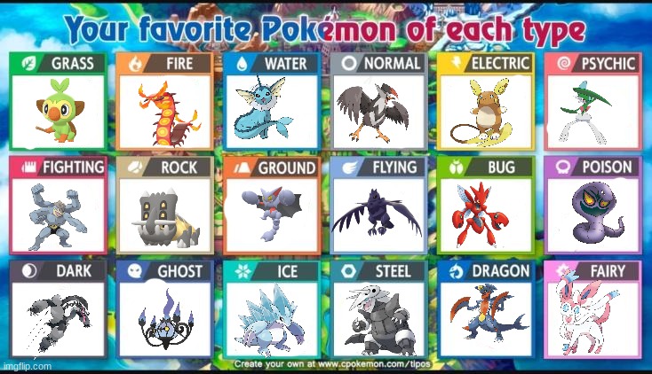 I have immaculate taste | image tagged in your favorite pokemon of each type | made w/ Imgflip meme maker