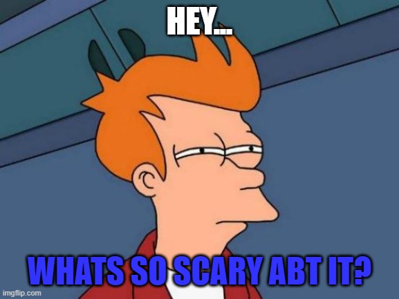 Futurama Fry Meme | HEY... WHATS SO SCARY ABT IT? | image tagged in memes,futurama fry | made w/ Imgflip meme maker
