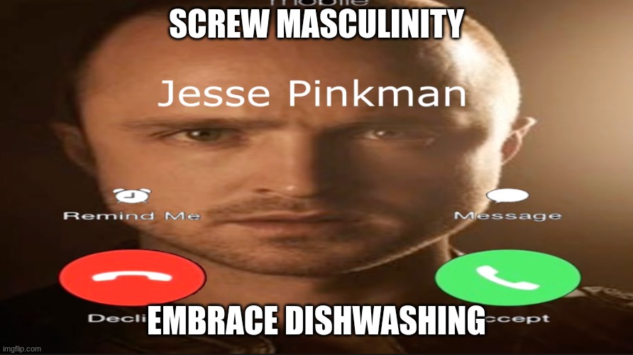 Incoming call | SCREW MASCULINITY; EMBRACE DISHWASHING | image tagged in incoming call | made w/ Imgflip meme maker