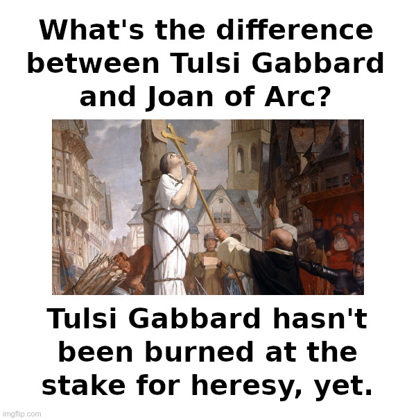 Tulsi Gabbard | image tagged in tulsi gabbard,democrat,heresy,joan of arc | made w/ Imgflip meme maker