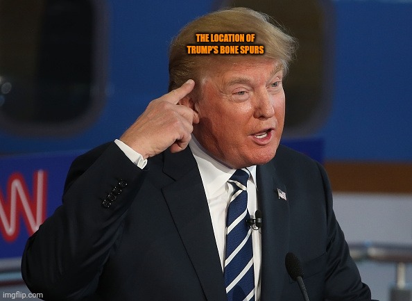 dumb trump | THE LOCATION OF
TRUMP'S BONE SPURS | image tagged in dumb trump | made w/ Imgflip meme maker