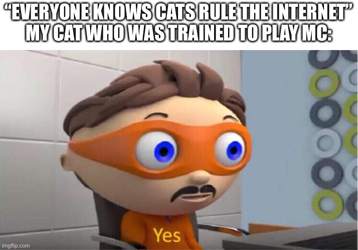 Cats play Minecraft too | “EVERYONE KNOWS CATS RULE THE INTERNET”
MY CAT WHO WAS TRAINED TO PLAY MC: | image tagged in yes | made w/ Imgflip meme maker