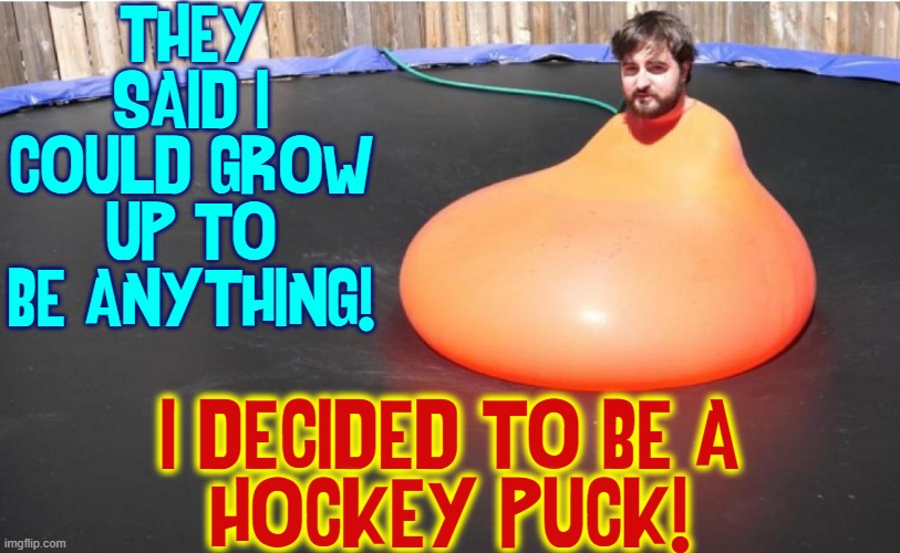 Life Choices | THEY SAID I COULD GROW UP TO BE ANYTHING! I DECIDED TO BE A
HOCKEY PUCK! | image tagged in vince vance,hockey,puck,growing up,memes,life choices | made w/ Imgflip meme maker