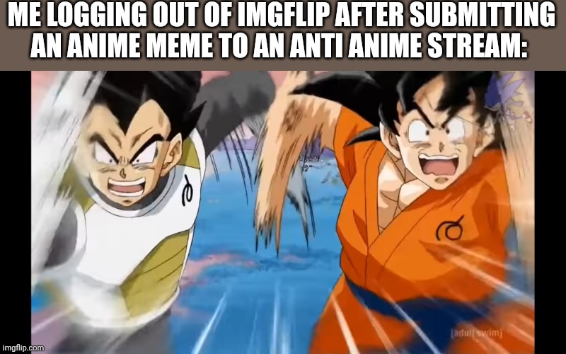 ME LOGGING OUT OF IMGFLIP AFTER SUBMITTING AN ANIME MEME TO AN ANTI ANIME STREAM: | made w/ Imgflip meme maker