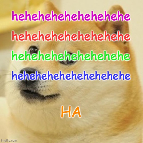 Doge Meme | hehehehehehehehehe; hehehehehehehehehe; hehehehehehehehehe; hehehehehehehehehehe; HA | image tagged in memes,doge | made w/ Imgflip meme maker