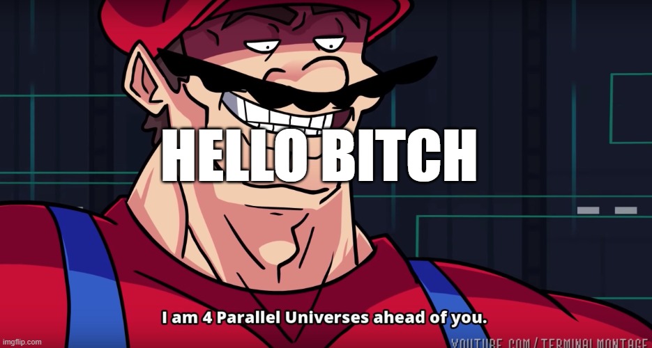Mario I am four parallel universes ahead of you |  HELLO BITCH | image tagged in mario i am four parallel universes ahead of you | made w/ Imgflip meme maker