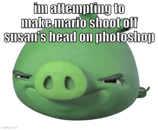 W Mario | im attempting to make mario shoot off susan's head on photoshop | image tagged in memes,funny,pig,mario,photoshop,gun | made w/ Imgflip meme maker