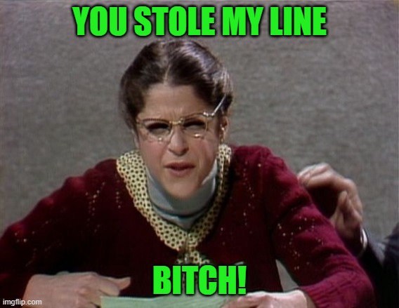 Emily Litella | YOU STOLE MY LINE BITCH! | image tagged in emily litella | made w/ Imgflip meme maker