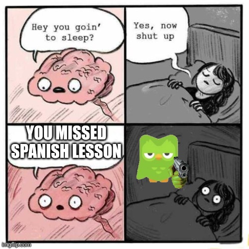 Oh god | YOU MISSED SPANISH LESSON | image tagged in hey you going to sleep | made w/ Imgflip meme maker