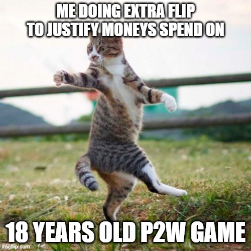 ME DOING EXTRA FLIP TO JUSTIFY MONEYS SPEND ON; 18 YEARS OLD P2W GAME | made w/ Imgflip meme maker