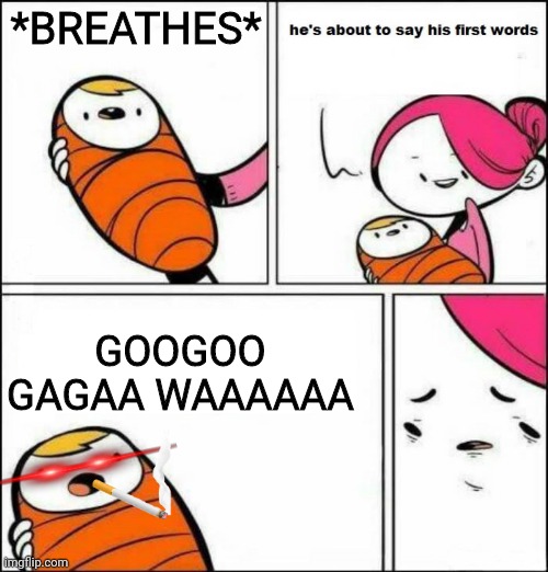 Overèlode | *BREATHES*; GOOGOO GAGAA WAAAAAA | image tagged in he is about to say his first words,mmmmm,why,baby | made w/ Imgflip meme maker