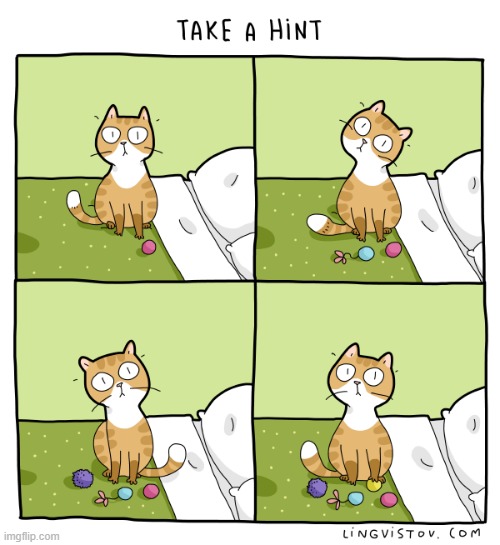 A Cat's Way Of Thinking | image tagged in memes,comics,cats,hint,i want to play a game,really | made w/ Imgflip meme maker