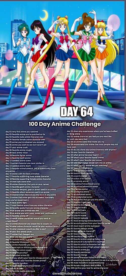 Sailor Moon (missed yesterday) | DAY 64 | image tagged in 100 day anime challenge,sailor moon | made w/ Imgflip meme maker