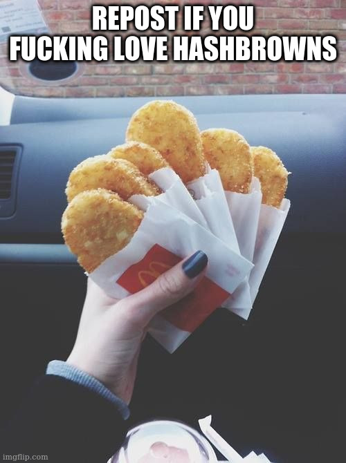 Hashbrown | REPOST IF YOU FUCKING LOVE HASHBROWNS | image tagged in hashbrown | made w/ Imgflip meme maker